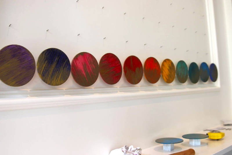 Gilded and painted wood circles, modern wall art